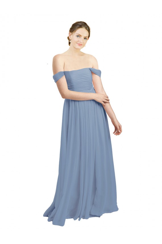 Comprare Blu polveroso Linea A Chiffona Lunga Abiti da damigella donore