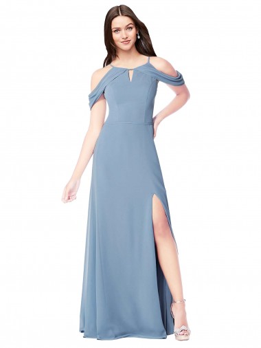 Comprare Blu polveroso Linea A Chiffona Lunga Abiti da damigella donore