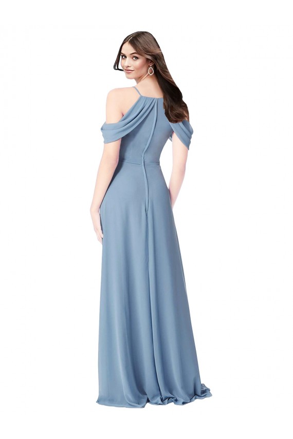 Comprare Blu polveroso Linea A Chiffona Lunga Abiti da damigella donore