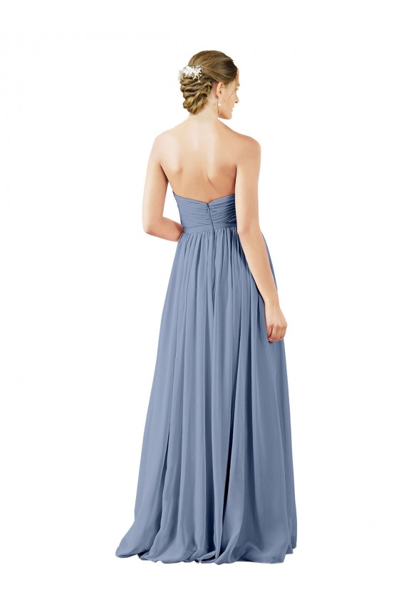 Comprare Blu polveroso Linea A Innamorato Chiffona Lunga Abiti da damigella donore