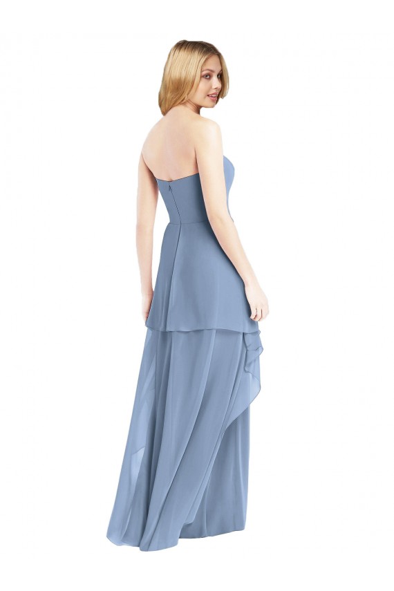 Comprare Blu polveroso Linea A Innamorato Chiffona Lunga Abiti da damigella donore