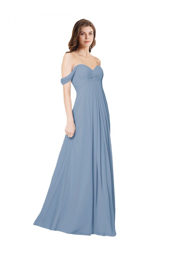 Comprare Blu polveroso Linea A Innamorato Chiffona Lunga Abiti da damigella donore