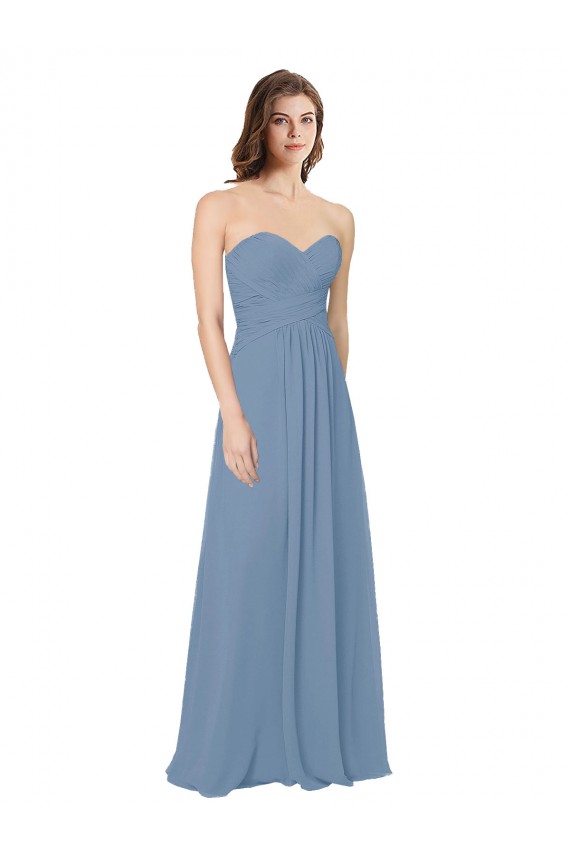 Comprare Blu polveroso Linea A Innamorato Chiffona Lunga Abiti da damigella donore