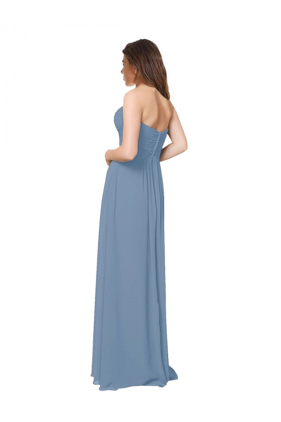 Comprare Blu polveroso Linea A Innamorato Chiffona Lunga Abiti da damigella donore