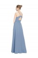 Comprare Blu polveroso Linea A Scollatura a V Chiffona Lunga Abiti da damigella donore