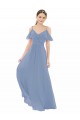 Comprare Blu polveroso Linea A Scollatura a V Chiffona Lunga Abiti da damigella donore