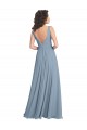 Comprare Blu polveroso Linea A Scollatura a V Chiffona Lunga Abiti da damigella donore