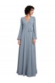 Comprare Blu polveroso Linea A Scollatura a V Chiffona Lunga Abiti da damigella donore