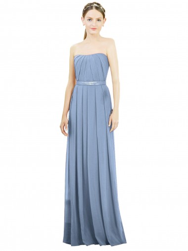 Comprare Blu polveroso Linea A Senza spalline Chiffona Lunga Abiti da damigella donore