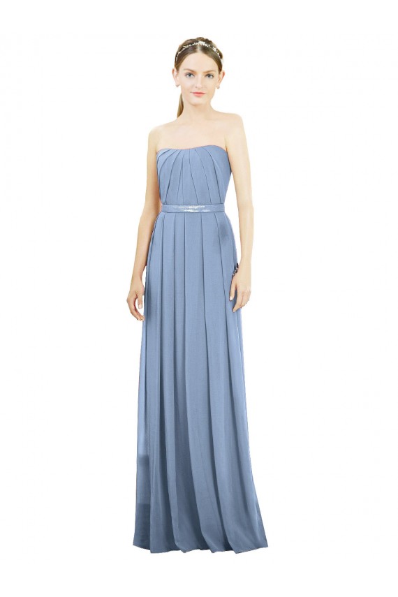 Comprare Blu polveroso Linea A Senza spalline Chiffona Lunga Abiti da damigella donore