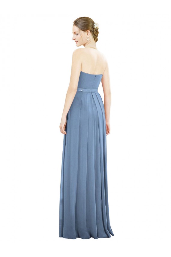 Comprare Blu polveroso Linea A Senza spalline Chiffona Lunga Abiti da damigella donore
