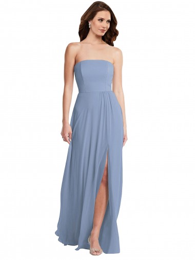 Comprare Blu polveroso Linea A Senza spalline Chiffona Lunga Abiti da damigella donore