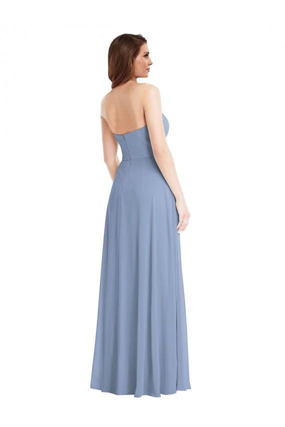 Comprare Blu polveroso Linea A Senza spalline Chiffona Lunga Abiti da damigella donore