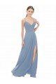 Comprare Blu polveroso Linea A Sottili Scollatura a V Chiffona Pizzo Lunga Abiti da damigella donore