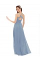 Comprare Blu polveroso Linea A Sottili Scollatura a V Chiffona Pizzo Lunga Abiti da damigella donore