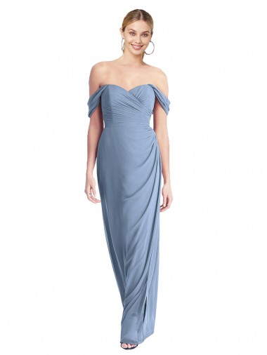 Comprare Blu polveroso Stile sirena Chiffona Lunga Abiti da damigella donore