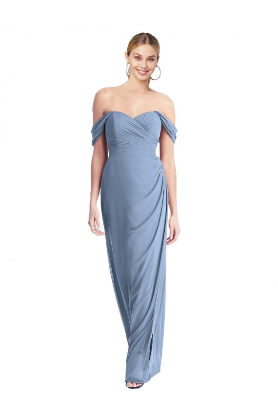 Comprare Blu polveroso Stile sirena Chiffona Lunga Abiti da damigella donore