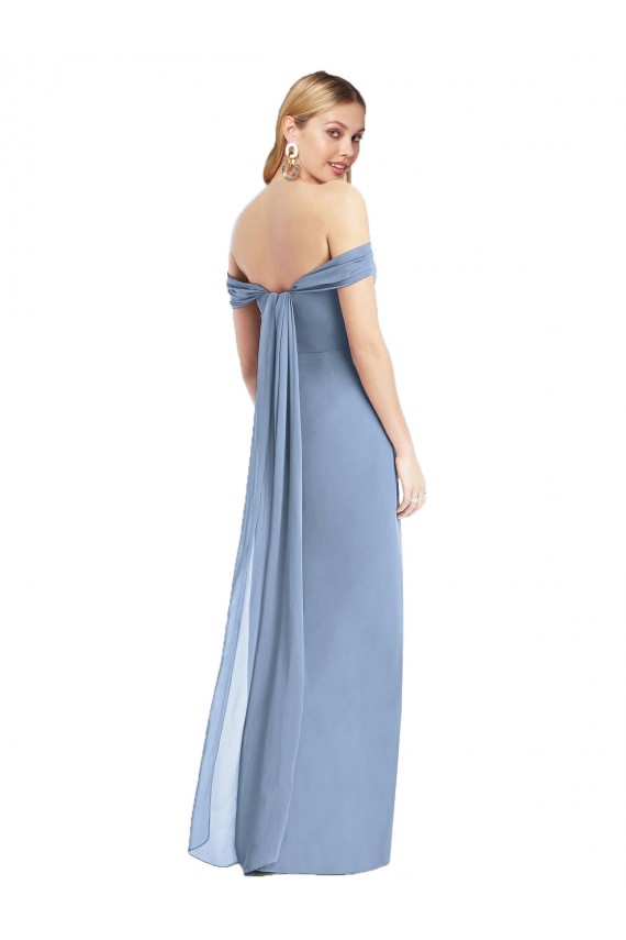 Comprare Blu polveroso Stile sirena Chiffona Lunga Abiti da damigella donore