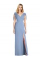 Comprare Blu polveroso Stile sirena Scollatura a V Chiffona Lunga Abiti da damigella donore