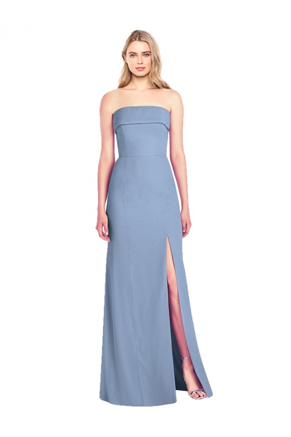 Comprare Blu polveroso Tromba Senza spalline Chiffona Lunga Abiti da damigella donore
