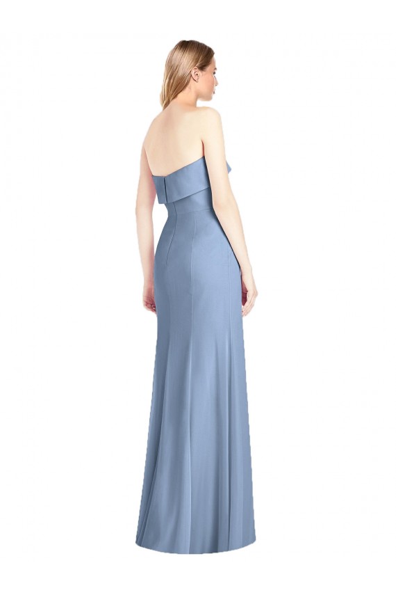 Comprare Blu polveroso Tromba Senza spalline Chiffona Lunga Abiti da damigella donore