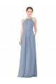 Comprare Blu polveroso Tubino Capestro Alto Collo Chiffona Lunga Abiti da damigella donore