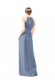 Comprare Blu polveroso Tubino Capestro Alto Collo Chiffona Lunga Abiti da damigella donore
