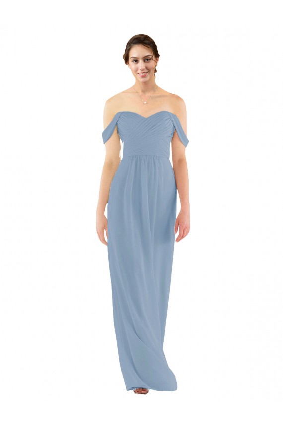 Comprare Blu polveroso Tubino Chiffona Lunga Abiti da damigella donore