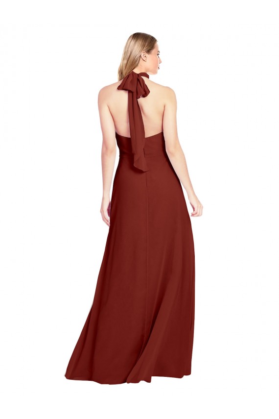 Comprare Borgogna Linea A Capestro Alto Collo Chiffona Lunga Abiti da damigella donore / Abiti da ballo