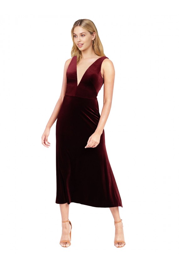 Comprare Borgogna Linea A Scollatura a V Midi Velluto Elastico Corto Abiti da damigella donore / Abiti da ballo / Abiti da cocktail