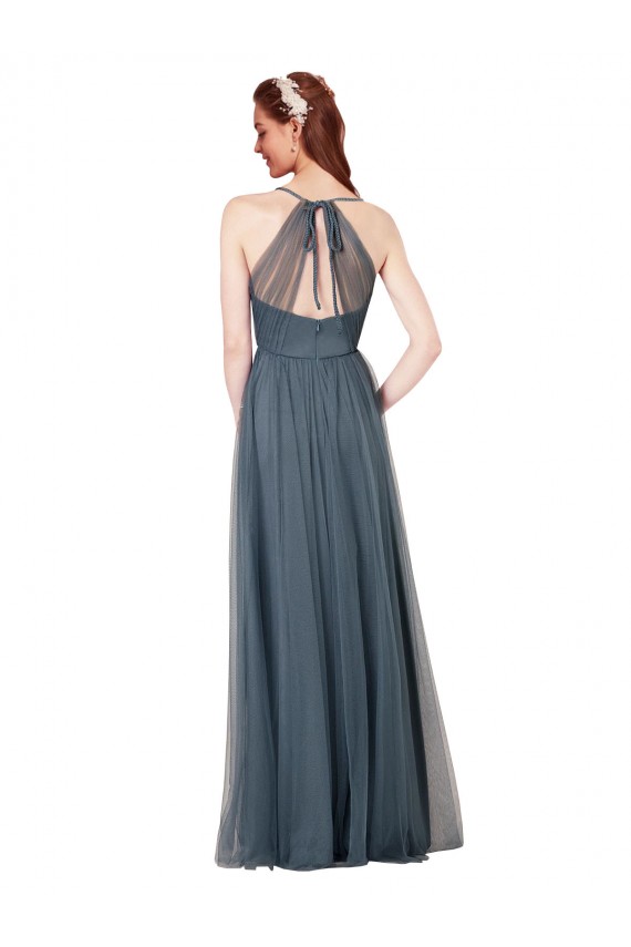 Comprare Borgogna Linea A Sottili Scollatura a V Innamorato Tulle Lunga Abiti da damigella donore