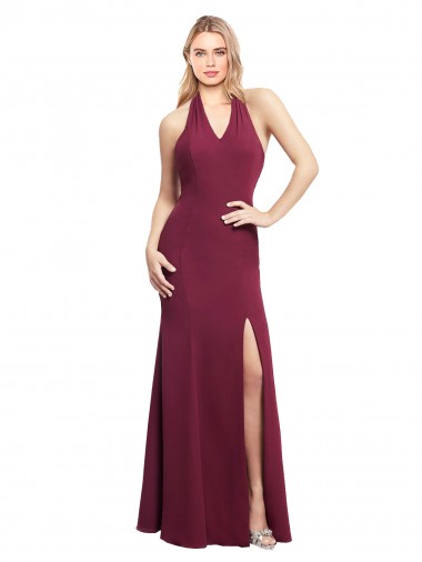 Comprare Borgogna Stile sirena Capestro Chiffona Lunga Abiti da damigella donore