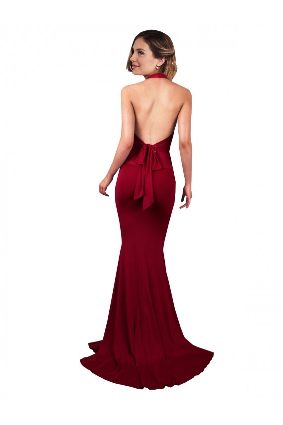 Comprare Borgogna Stile sirena Capestro Scollatura a V Spandex Lunga Formali Abiti da damigella donore / Abiti da sera / Abiti da ballo