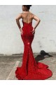 Comprare Borgogna Stile sirena Innamorato Paillettes Velluto Lunga Abiti da ballo