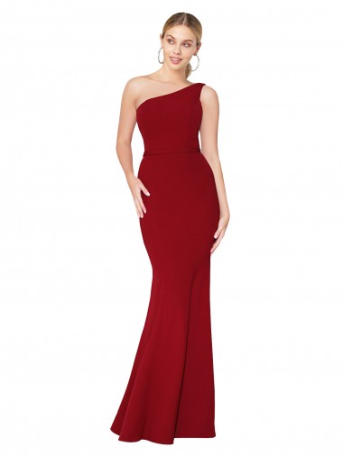 Comprare Borgogna Stile sirena Una spalla Alto Collo Crespo Elastico Lunga Formali Abiti da damigella donore / Abiti da sera / Abiti da ballo