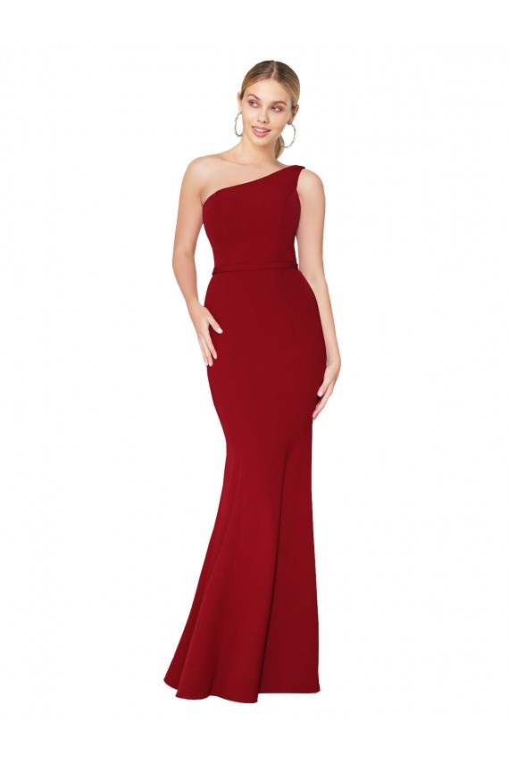 Comprare Borgogna Stile sirena Una spalla Alto Collo Crespo Elastico Lunga Formali Abiti da damigella donore / Abiti da sera / Abiti da ballo