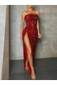 Comprare Borgogna Tubino Senza spalline Paillettes Velluto Lunga Abiti da ballo
