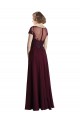 Comprare Borgogna scuro Linea A Collo Gioiello Tulle Chiffona Lunga Abiti da damigella donore