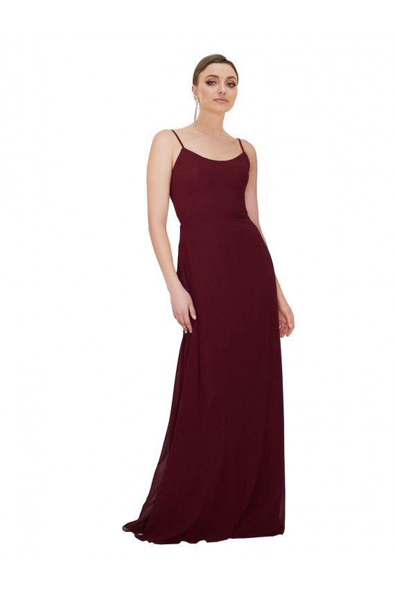 Comprare Borgogna scuro Linea A Scoop Chiffona Lunga Abiti da damigella donore