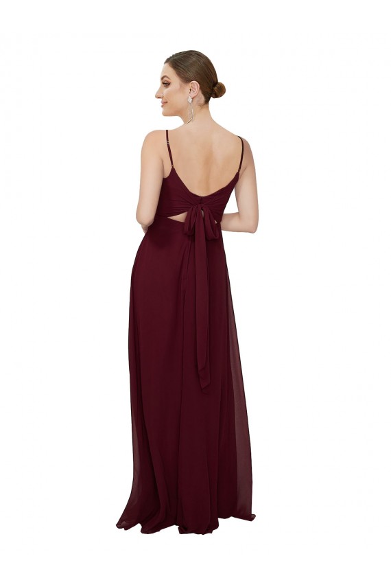 Comprare Borgogna scuro Linea A Scoop Chiffona Lunga Abiti da damigella donore