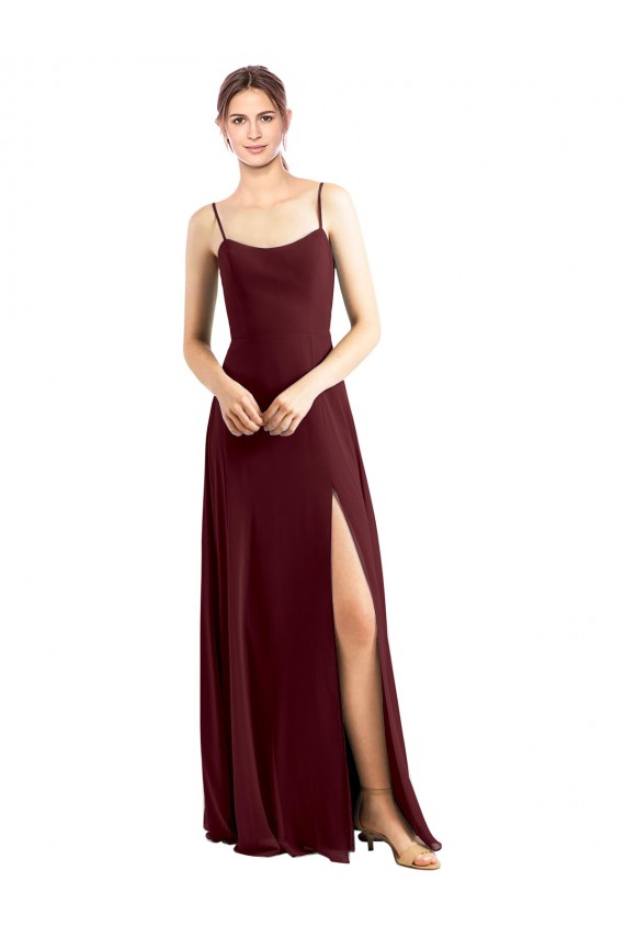 Comprare Borgogna scuro Linea A Sottili Scoop Chiffona Lunga Abiti da damigella donore