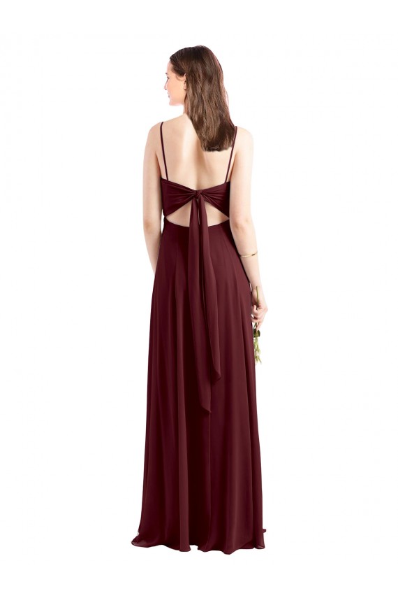 Comprare Borgogna scuro Linea A Sottili Scoop Chiffona Lunga Abiti da damigella donore