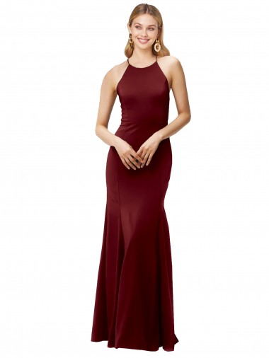 Comprare Borgogna scuro Stile sirena Capestro Alto Collo Crespo Elastico Lunga Formali Abiti da damigella donore / Abiti da sera / Abiti da ballo
