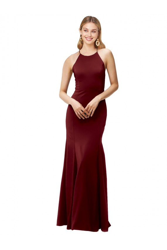 Comprare Borgogna scuro Stile sirena Capestro Alto Collo Crespo Elastico Lunga Formali Abiti da damigella donore / Abiti da sera / Abiti da ballo