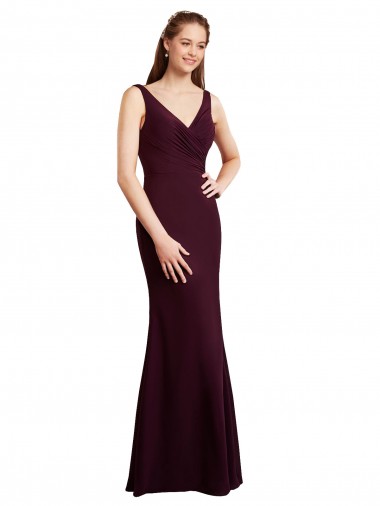 Comprare Borgogna scuro Stile sirena Scollatura a V Chiffona Lunga Abiti da damigella donore