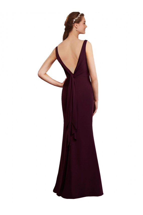 Comprare Borgogna scuro Stile sirena Scollatura a V Chiffona Lunga Abiti da damigella donore