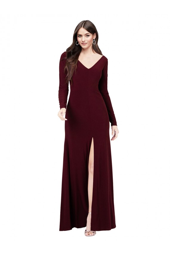 Comprare Borgogna scuro Tubino Scollatura a V Spandex Lunga Abiti da damigella donore / Abiti da ballo