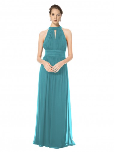 Comprare Cacciatore verde Linea A Capestro Chiffona Lunga Abiti da damigella donore