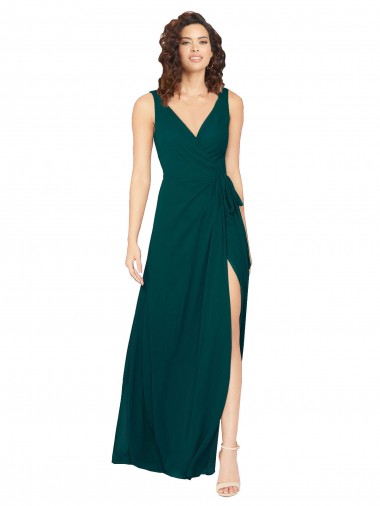 Comprare Cacciatore verde Linea A Scollatura a V Chiffona Lunga Abiti da damigella donore
