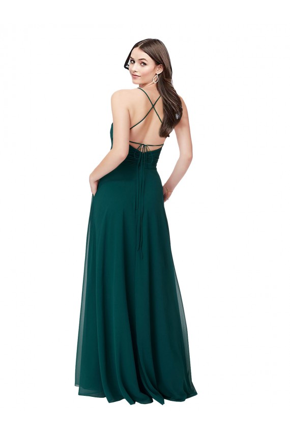 Comprare Cacciatore verde Linea A Scollatura a V Chiffona Lunga Abiti da damigella donore